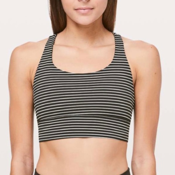 LULULEMON Energy Bra Long Line in Mod Stripe Black & White Size 4 - Picture 2 of 11